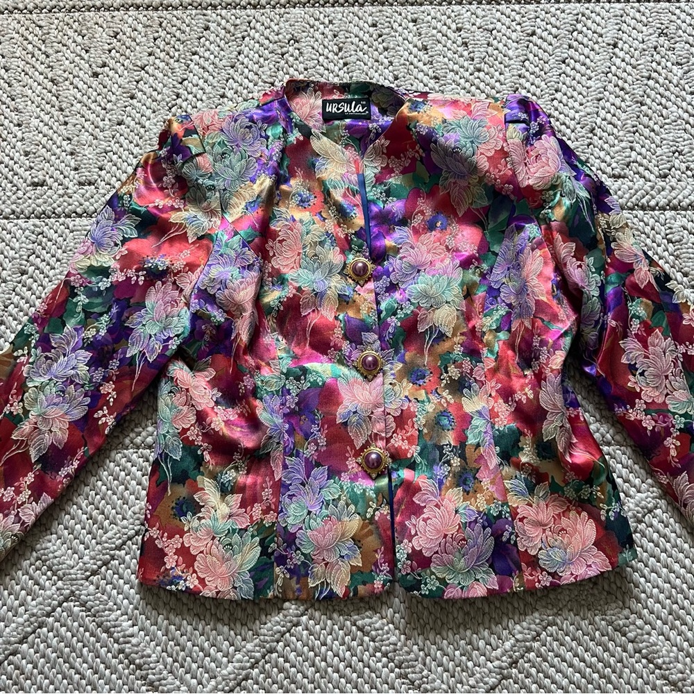 Vintage URSULA OF SWITZERLAND Floral Rhinestone Button Blazer Jacker 18